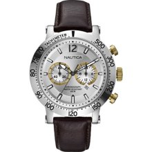 Nautica Men's N21012G Brown Leather Quartz Watch with Silver Dial