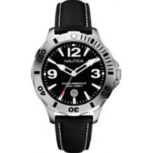 Nautica Men's Watch A11541g With Black Dial And Black Pu Leather Strap Watch