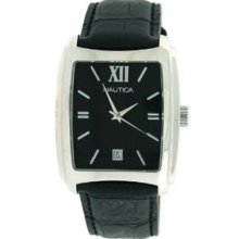 Nautica N08525g Men's Watch Black Dial Leather Bracelet Date Display