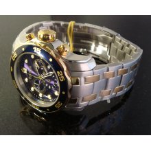 New Invicta 2 Tone18 K Gold Plated S.S. Scuba Pro Diver Chrono With Blue Dial