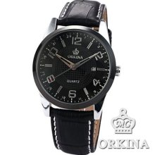 Orkina Black Dial Brown Leather Date Analog Men Sport Quartz Watch Dailyetrade