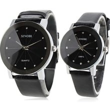 Pair of PU 981 Analog Quartz Wrist Watches (Black)