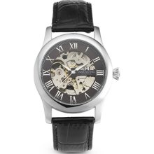 Personalized Men's Leather Skeleton Wrist Watch