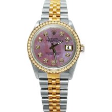 Pink diamond dial rolex date just watch jubilee bracelet two tone date just