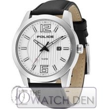 Police - Men's Black Leather White Dial Trophy Watch - 13406js-04