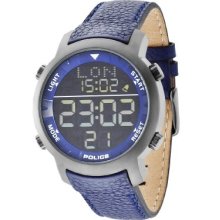 Police Men's PL.12898JSU/02A Purple Leather Quartz Watch with Digital Dial