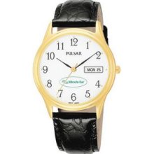 Pulsar Men`s Watch W/ Black Crocodile Grain Leather