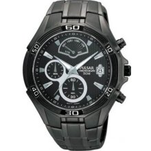 Pulsar Men's Black Stainless Steel Chronograph Black Dial PS6035