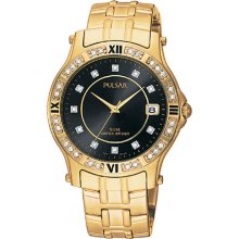 Pulsar men's gold-tone watch with black dial