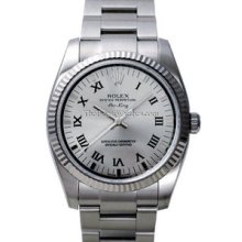 Rolex Air-King Watch, Fluted Bezel, Silver Dial/Black Roman 114234