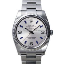 Rolex Air-King Watch, Fluted Bezel, Silver Dial/Blue Index 114234