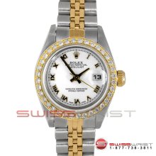 Rolex Ladies Datejust Two Tone White Roman Diamond Bezel Jubilee