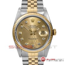 Rolex Mens 18K/SS Datejust 16013 w/ Champagne Diamond Dial - Fluted