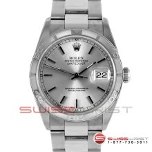 Rolex Mens Datejust Silver Stick Thunderbird Bezel Oyster Band