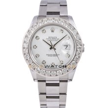 Rolex Mens New Style Heavy Band Stainless Steel Datejust Model 116200 Oyster Band Custom Added White Diamond Dial & 3.5Ct Diamond Bezel