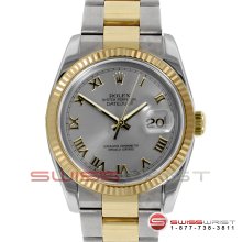 Rolex Men's New Style Datejust 2T 116233 Silver Roman Dial Fluted