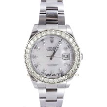 Rolex Stainless Steel 41mm Datejust II Model 116334 Custom Added Mother Of Pearl Diamond Dial & A Custom Added 2 CT. Diamond Bezel