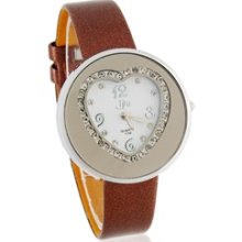 Round Dial Women's Analog Watch with Diamond Decoration (Brown)