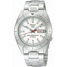 Seiko 5 Men`s Silver Automatic Watch W/ White Dial