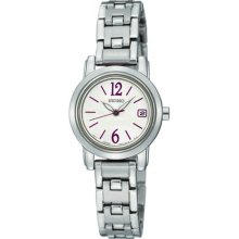 Seiko Ladies Stainless Steel Quartz Purple Hands Hour Markers SXDC69