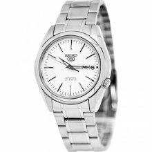 Seiko Men's 5 Automatic SNKL41K Silver Stainless-Steel Automatic Watch with White Dial