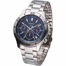 Seiko Men's SSB059 Silver Stainless-Steel Quartz Watch with Blue Dial