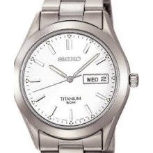 Seiko Men's Titanium Day Date White Face SGG705