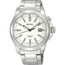 Seiko Ska461 Men's Stainless Steel White Dial 100m Kinetic Quartz Watch