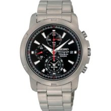 Seiko Snae47 Men's Watch Titanium Alarm Chronograph Black Dial