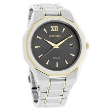 Seiko Sne166 Solar Two Tone Stainless Steel Grey Dial Men's Watch