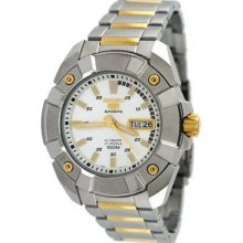 Seiko Snzg27 Men's Watch Two Tone Seiko 5 Sports Automatic Silver Tone