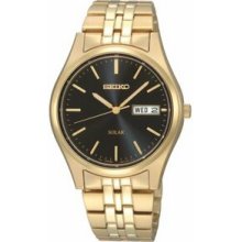 Seiko Solar Black Sunray Men`s Watch W/ Raised Hour Marker