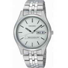 Seiko Solar Round Silver Men`s Watch W/ Raised Hour Marker