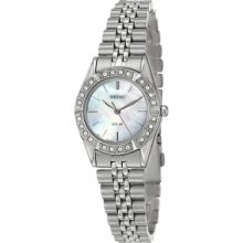 Seiko Solar Stainless Steel Crystal And Mother-Of-Pearl Watch - Sup093