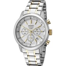 Seiko SSB043 Men's Classic White Dial Two Tone Chronograph Watch