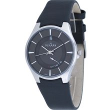 Skagen 989xlslm Men's Grey Dial Retrograde Leather Strap Watch