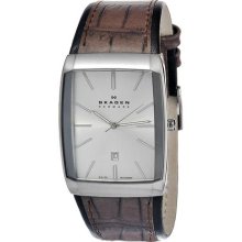 Skagen Brown & Silver Tone Swiss Rectangle Men's watch #984LSLD