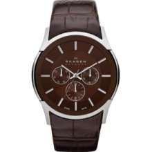 Skagen Brown Men's Textured Brown Leather Watch