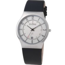 Skagen Silver Black Leather Watch