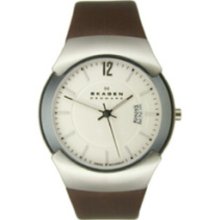 Skagen Silver Tone & Brown Leather Men's watch #981XLSLD