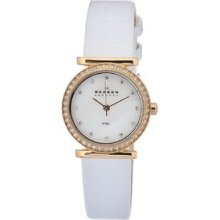 Skagen Women's MOP Dial White Leather Strap