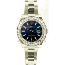 Stainless Steel 41mm Datejust II Model 116334 Blue Stick Dial & A Custom Added 2 Ct. Diamond Bezel