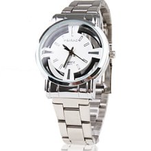 Steel Women's Stainless Wrish Watch with Hollow Out Designed Face - White