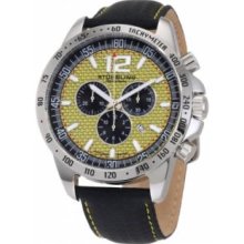 Stuhrling Original 210A.331518 Mens Concorso Chronograph Swiss Quartz Stainless Steel Case with Yellow Dial on Black Leather Strap