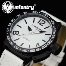 Style Royale Classic Mens White Leather Wrist Quartz Army Military Watch Box