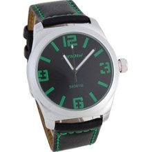 Stylish Men's Analog Watch with Leather Strap (Green)