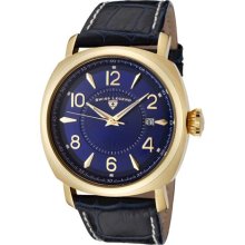 SWISS LEGEND Watches Men's Executive Blue Dial Gold Tone Dark Blue Lea