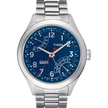 Timex Men's IQ T2N507 Silver Stainless-Steel Quartz Watch with Blue Dial