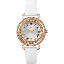 Timex Women's Originals Rose-Gold Case, White Dial with Genuine