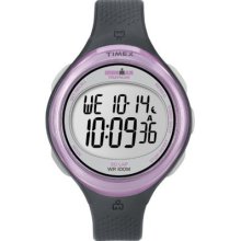 Timex Womens T5k600 Ironman Clear View 30-lap Dark Gray/pink Resin Strap Watch W